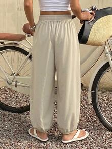DAZY Women's Loose Solid Color Cropped Pants, Casual Vacation Pants For Summer - Light Grey - View 2