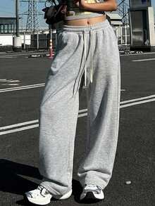 DAZY Women's Casual Loose Drawstring Wide Leg Sweatpants Women Joggers Cute Tops - Light Grey - View 4