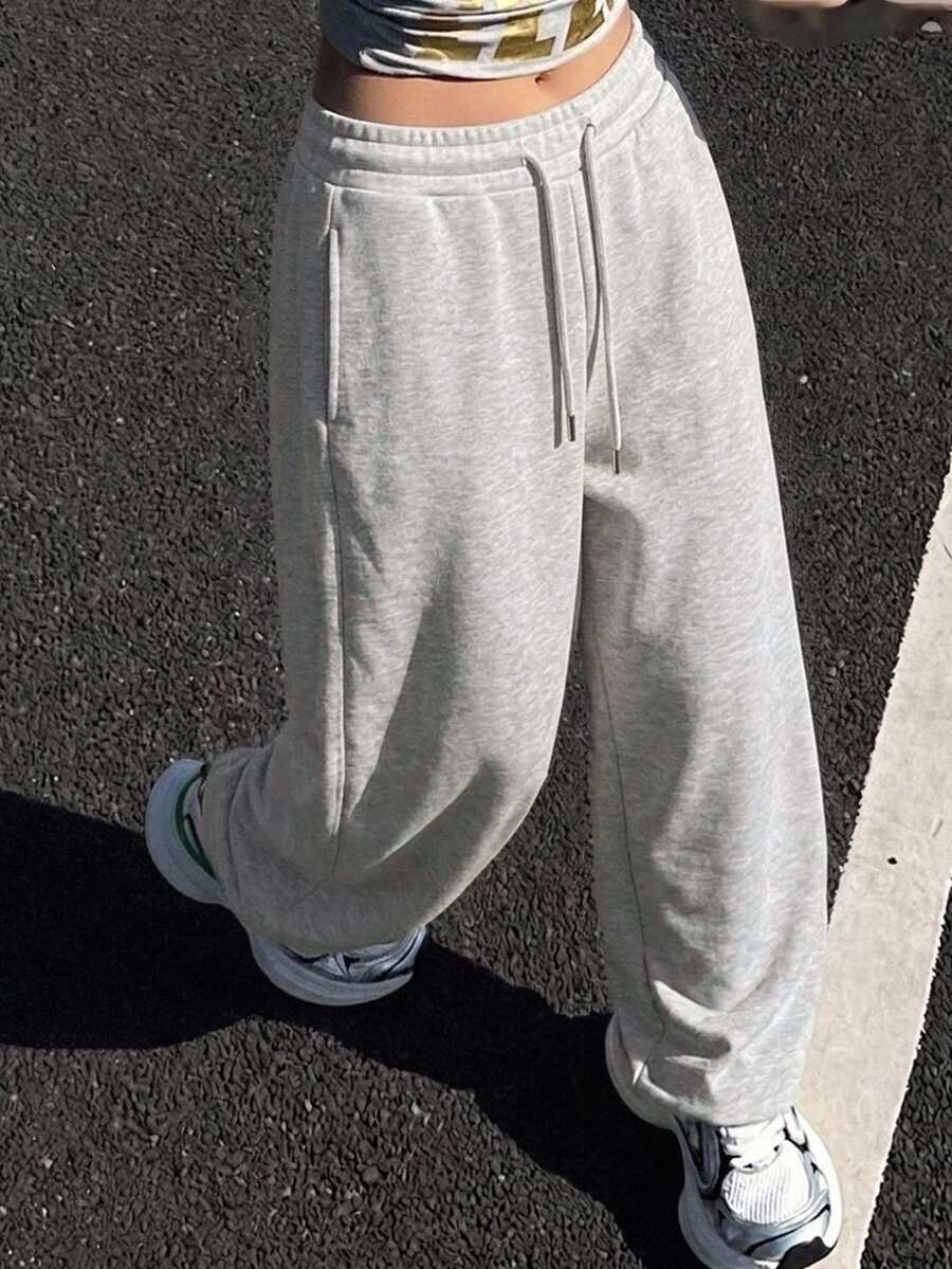 DAZY Women's Casual Loose Drawstring Wide Leg Sweatpants Women Joggers Cute Tops - Light Grey - View 1
