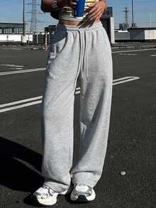 DAZY Women's Casual Loose Drawstring Wide Leg Sweatpants Women Joggers Cute Tops - Light Grey - View 2