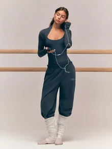 GLOWMODE Knit Blend Center Stage Ultra-Soft Long Sleeves Cover-Up With Thumbholes Ballet Barre Studio Daily Casual Balletcore - Grey - View 7