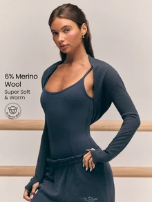 GLOWMODE Knit Blend Center Stage Ultra-Soft Long Sleeves Cover-Up With Thumbholes Ballet Barre Studio Daily Casual Balletcore - Grey - View 1