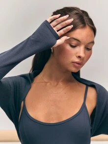 GLOWMODE Knit Blend Center Stage Ultra-Soft Long Sleeves Cover-Up With Thumbholes Ballet Barre Studio Daily Casual Balletcore - Grey - View 5