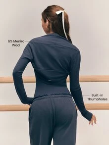 GLOWMODE Knit Blend Center Stage Ultra-Soft Long Sleeves Cover-Up With Thumbholes Ballet Barre Studio Daily Casual Balletcore - Grey - View 3