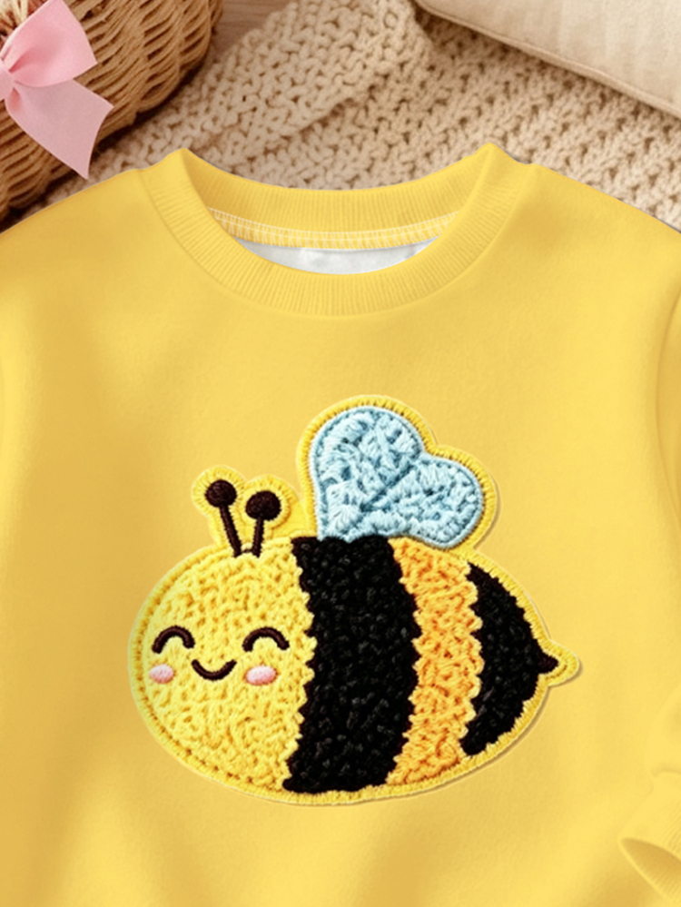 Baby Girl Casual Cute Bee Pattern, Floral Pastoral, Egg Yellow, Round Neck Long Sleeve Sweatshirt & Leggings 2 Pieces Set Suitable For Autumn/Winter Y2K, Fall New Style, Kawaii, Cozy Fall & Winter Styles - Multicolor - View 5