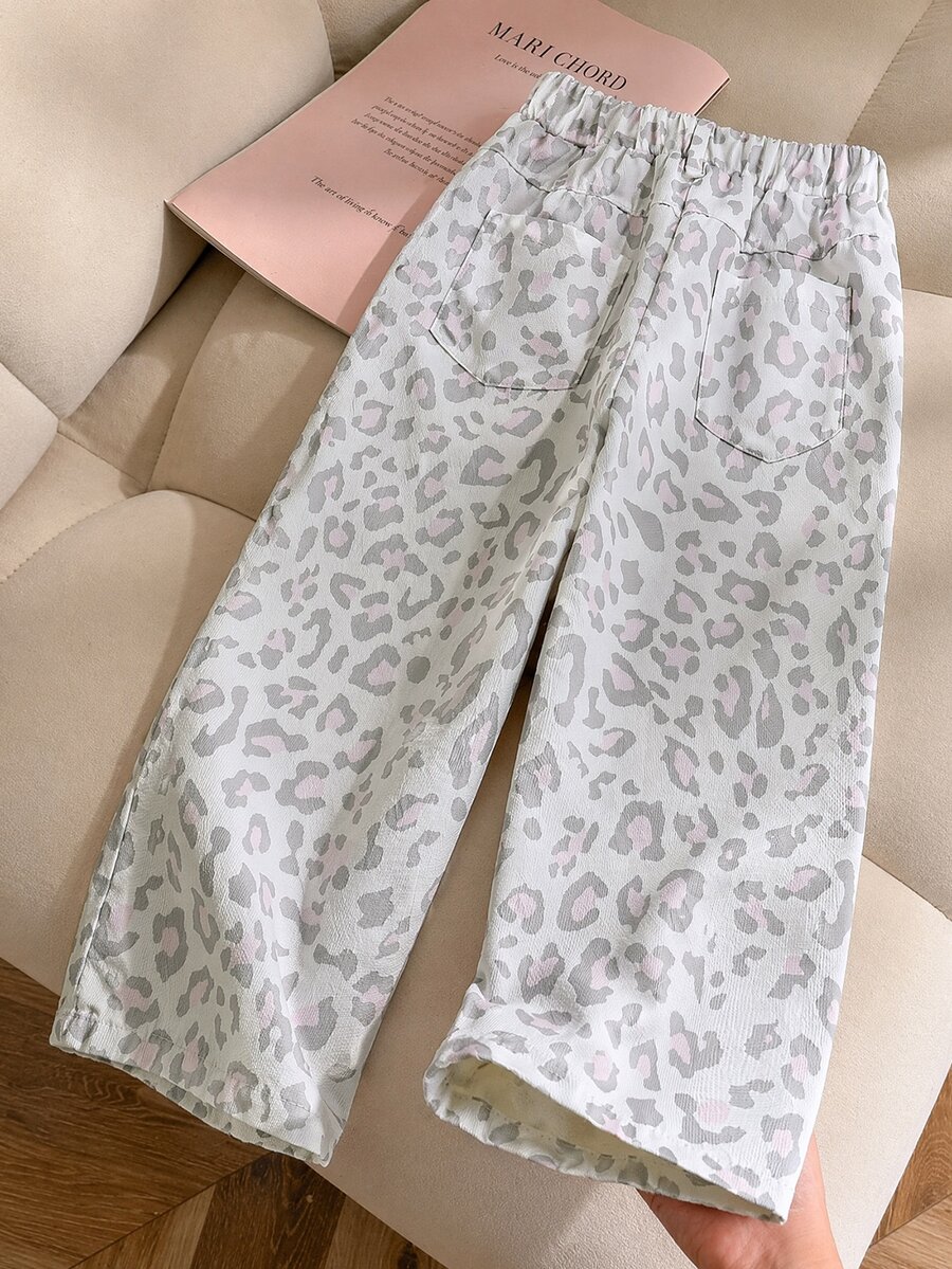 SHEIN 女童奶油白波點寬腿褲，寬鬆直筒休閒牛仔風長褲，適合日常上學、度假，秋季與冬季穿著