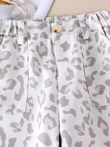 SHEIN 女童奶油白波點寬腿褲，寬鬆直筒休閒牛仔風長褲，適合日常上學、度假，秋季與冬季穿著 - 淺灰色 - 查看 7