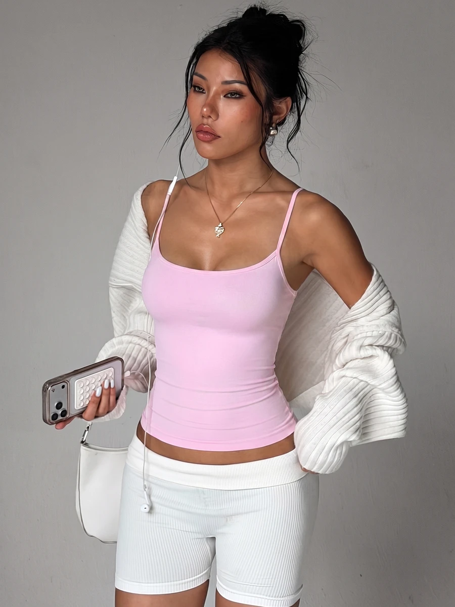 SHEIN Dewbera Women's Seamless Yoga Sports Tank Top With Open Back And Thin Strap Design Gym Pink Summer Sexy Athletic - Pink - View 1
