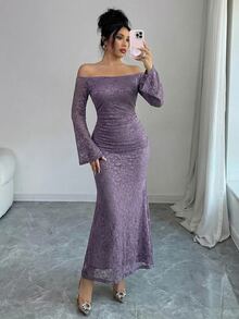 DAZY Women's Elegant Lace Off Shoulder Long Dress, Spring/Summer Sun Dresses For Women - Purple - View 6