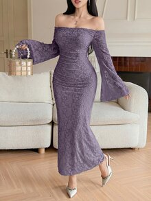 DAZY Women's Elegant Lace Off Shoulder Long Dress, Spring/Summer Sun Dresses For Women - Purple - View 8