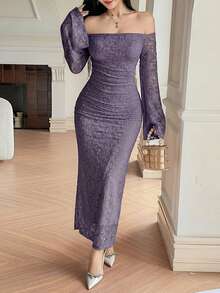 DAZY Women's Elegant Lace Off Shoulder Long Dress, Spring/Summer Sun Dresses For Women - Purple - View 7
