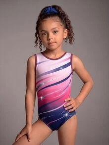 Set Leotard Gradien Ungu & Merah Muda untuk Anak Perempuan, Gradien Ungu, Pakaian Olahraga Anak Perempuan Terbaru, Gaya Terlaris, Penting untuk Olahraga, Pakaian Tari Cetak Digital & Rhinestone, Celana Pendek Warna Senada, Cocok untuk Senam, Pertunjukan Tari, dll. - Purple - View 6