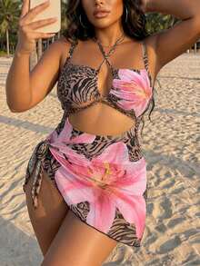 Swim SXY Plus Size Women's One-Piece Leopard Print Random Pattern 2-Piece Sexy Swimsuit - Multicolor - View 4