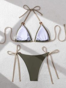 Swim Vcay Women's Green Shell Trim Swimwear Summer - Army Green - View 4