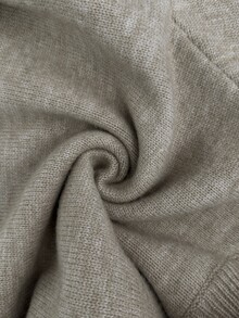 SHEIN Elenzya Half-High Neck Cinched Waist Long Sleeve Sweater With Button Detail - Khaki - View 7