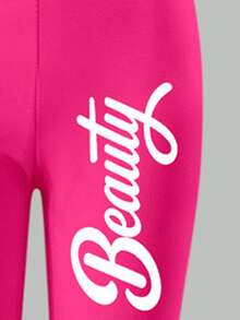 Setelan Baju dan Legging Anak Perempuan Musim Gugur Motif Putri Lucu Bergaris Leher Bulat, Pakaian Musim Gugur Musim Dingin Warna Pink & Putih - MultiWarna - View 5