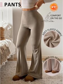 SHEIN EZwear 秋冬舒適休閒保暖內裡喇叭褲 - 摩卡棕 - 查看 8