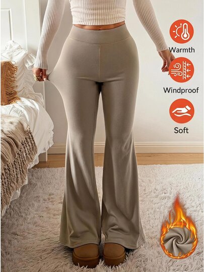 SHEIN EZwear Autumn/Winter Comfortable Casual Thermal Lined Flare Leg Pants