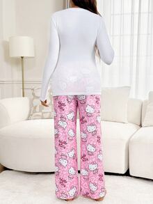 Slowluna Maternity Cartoon Print Long Sleeve Top And Adjustable Waist Long Pants Casual 2 Pieces Set - Multicolor - View 8