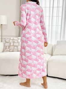 Slowluna HELLO KITTY AND FRIENDS | SHEIN فستان رضاعة للحوامل بطبعة كرتونية HelloKitty مع حافة مكشكشة وأكمام طويلة للخريف - متعدد الألوان - مشاهدة 10