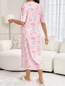 Slowluna Maternity Letter Cartoon Print Round Neck Short Sleeve Casual Dress - Multicolor - View 9