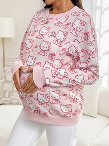 Slowluna Maternity Cartoon Print Crew Neck Drop Shoulder Long Sleeve Casual Sweatshirt - Multicolor - View 7