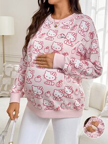 Slowluna Maternity Cartoon Print Crew Neck Drop Shoulder Long Sleeve Casual Sweatshirt - Multicolor - View 3