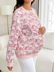 Slowluna Maternity Cartoon Print Crew Neck Drop Shoulder Long Sleeve Casual Sweatshirt - Multicolor - View 6