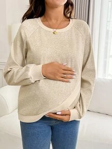 Slowluna 孕婦純色哺乳功能休閒日常上衣 秋季 - 杏色 - 查看 8
