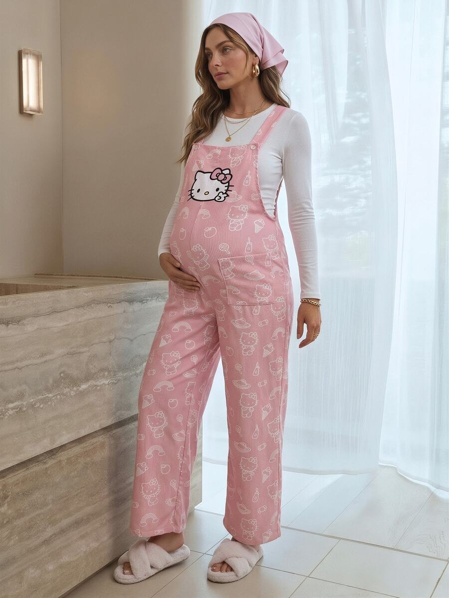 Slowluna Maternity Cartoon Pattern Casual Daily Wear Overalls Jumpsuit - Multicolor - View 1