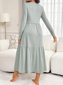 Slowluna Maternity Solid Color Nursing Function Casual Daily Summer Dress - Green - View 8