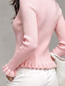 LUMIGAL Cardigan Wanita Kerah Tegak Semi-Tinggi Resleting Logam Dua Arah di Bagian Bawah, Hiasan Rumbai, Manset Melebar, Potongan Ramping, Elegan, Cocok untuk Kencan Malam, Warna Pink Lembut, Musim Gugur - Berwarna merah muda - View 7