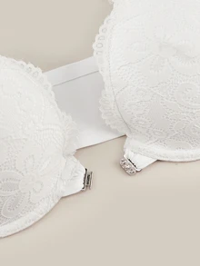 Bralution 1pc Rhinestone Lace Front Closure Underwire Bra - White - View 4