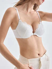 Bralution 1pc Rhinestone Lace Front Closure Underwire Bra - White - View 3