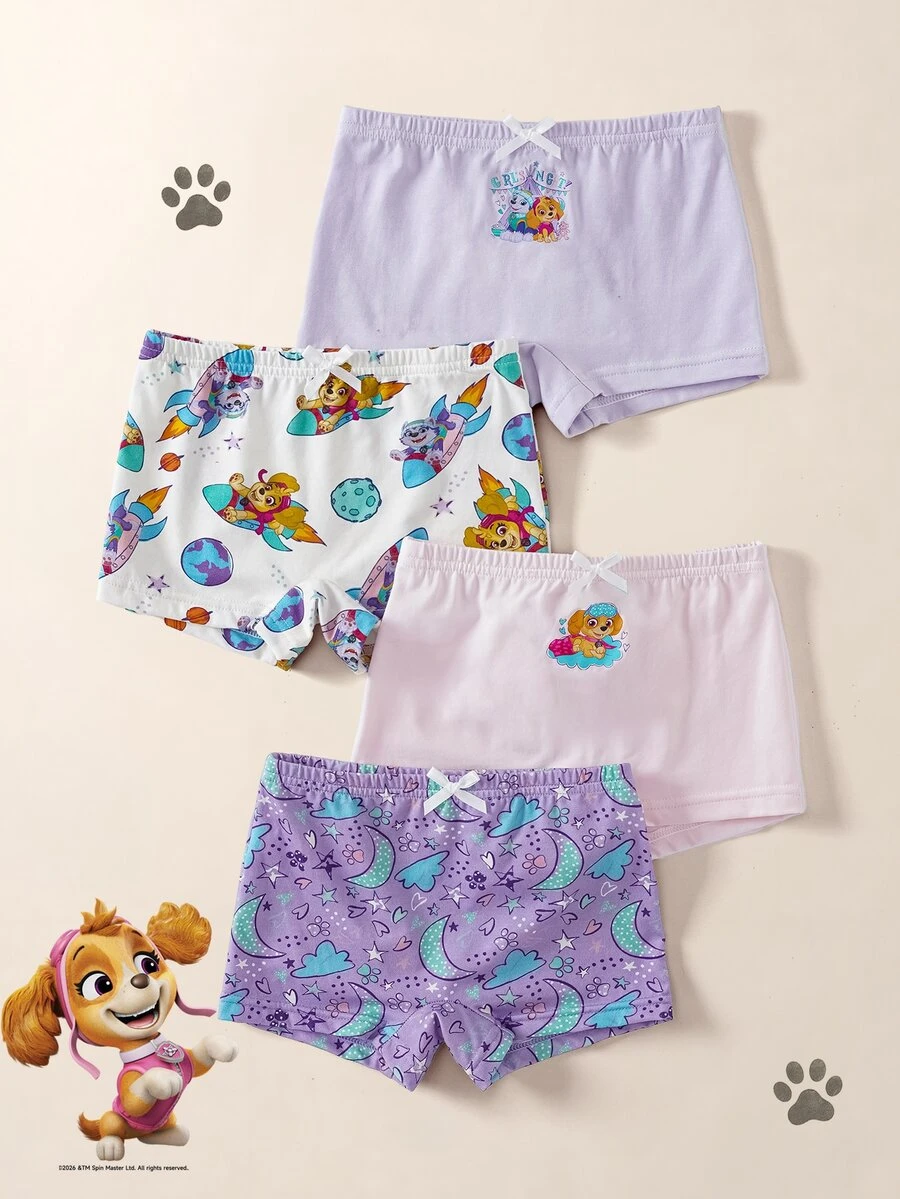 SHEIN | PAW Patrol Kids Young Girl 4pcs Set Fitted Bloomers, Cotton Material Comfortable And Soft, Printed Pattern, Cute And Practical, Suitable For Daily Wear - Multicolor - View 1