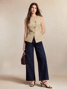 BizChic 女款金屬單排扣背心薄款西裝外套，返校、商務、教堂、優雅休閒卡其色，秋季萬聖節辦公室早午餐穿搭 - 卡其色 - 查看 2