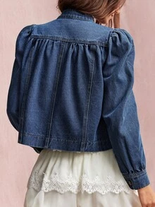 Willow Rêve Women's Light Blue Relaxed Denim Jacket, Washed Pleats, Chain Detail,90s Western Boho Cottagecore Style, Autumn Travel Officewear,Women's Denim Jacket - Blue - View 2