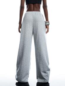 LYSMO Pantalones largos de mujer estilo sexy streetwear holgados de moda con ojales, cintura con cordón, bolsillos, corte ancho, gris, estilo 2000s Y2k, para otoño, aeropuerto - Gris - Ver 2