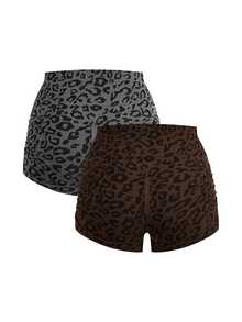SHEIN Cheerettes شورت رياضي بطبعة نمر خصر عالي وقصة ضيقة - متعدد الألوان - مشاهدة 3