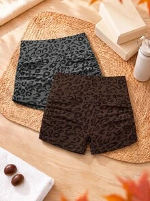 SHEIN Cheerettes شورت رياضي بطبعة نمر خصر عالي وقصة ضيقة - متعدد الألوان - مشاهدة 1