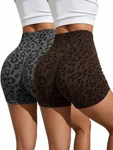 SHEIN Cheerettes شورت رياضي بطبعة نمر خصر عالي وقصة ضيقة - متعدد الألوان - مشاهدة 14