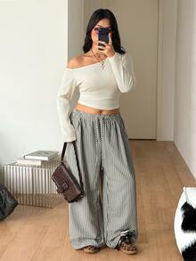Coolane Women's Plus Size Fall Winter Going Out Casual Formal Elegant Stretchy Daily Wear Asymmetrical Shoulder Ruched Beige T-Shirt - Beige - View 3