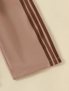 SHEIN Young Girl Casual Long Pants, Leopard Print & Solid Color Side Stripe Combination Set, Elastic Waistband Comfortable Skin-Friendly, Sporty Style Pants, Daily, 2 Colors In 1 Pack For Versatile Matching - Brown - View 3