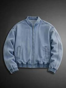 Mainfolk Men's Rapper Athleisure Grunge Streetwear Casual Washed Denim Jacket Street Y2K Back To School Winter/Autumn - Blue - View 2