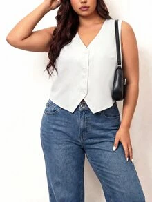 Enliva Plus Size Black Vest Thin Jacket, Women Office Wear Blouse - White - View 7