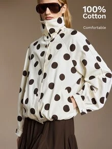 Ontre Polka Dot Print Drop Shoulder Coat Street-Cool, High-End, Simple, Cool Motorcycle Style Workwear A Must-Have For Winter: A High-End, Comfortable - Light Yellow - View 4
