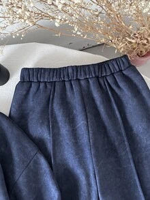 SHEIN 兒童青少年女孩連帽衫與運動衫套裝 - 藏蓝色 - 查看 5