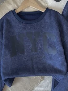 SHEIN 兒童青少年女孩連帽衫與運動衫套裝 - 藏蓝色 - 查看 6