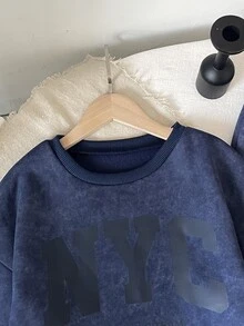SHEIN 兒童青少年女孩連帽衫與運動衫套裝 - 藏蓝色 - 查看 4