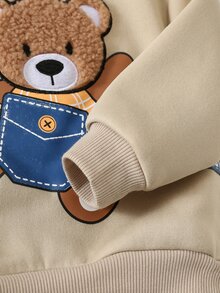 SHEIN Baby Boy Bear Crossbody Bag Pattern Round Neck Long Sleeve Pullover Sweatshirt And Cuffed Pants 2 Pieces Set - Multicolor - View 5